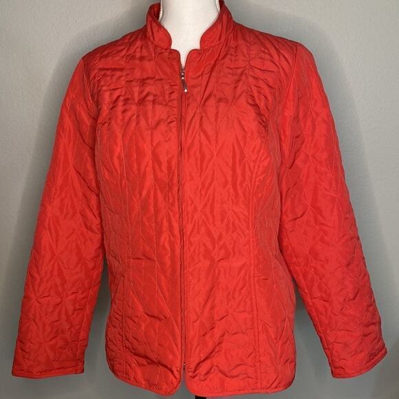 Chico’s Full Zip Quilted Orange Jacket Waterproof?  Size 1 or an 8 Tangerine - Picture 1 of 15